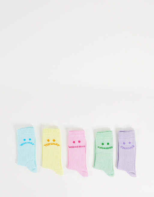 ASOS DESIGN 5 pack calf length rib face days of the week socks in ...