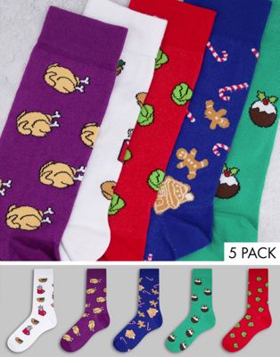 ASOS DESIGN 5 pack christmas food ankle socks (200900345)