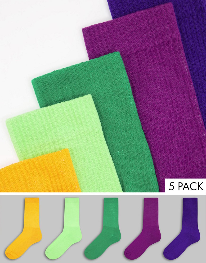 ASOS DESIGN 5 pack color block sports socks-Multi
