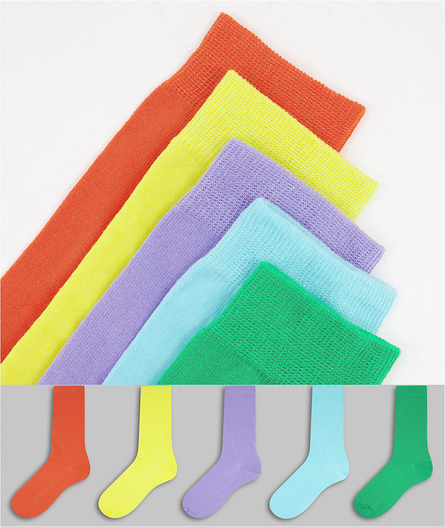 ASOS DESIGN 5 pack color block summer ankle socks-Multi