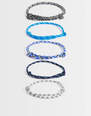 Asos Design 5 Pack Cord And Rope Bracelets In Black