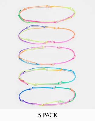Asos Design 5 Pack Cord Bracelet Set In Multi