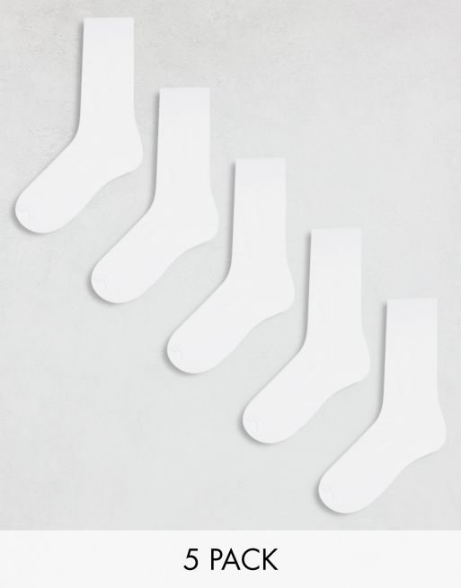 ASOS DESIGN 5 pack cotton-rich ankle socks in white