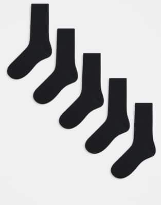 Asos Design 5-pack Cotton-rich Socks In Black