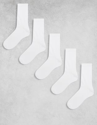 Asos Design 5 Pack Cotton Rich Socks In White