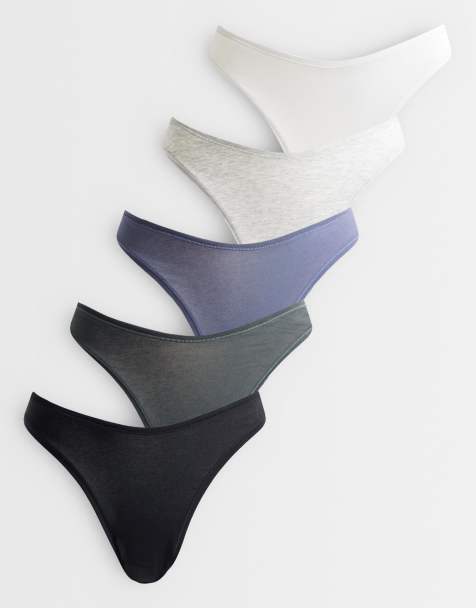 ASOS DESIGN 5 pack cotton thong in mixed grey - view 1