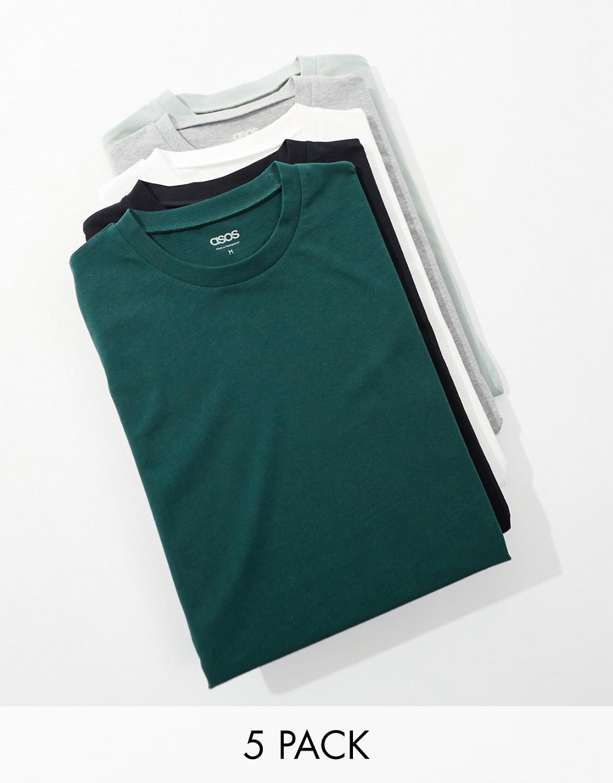 ASOS DESIGN 5 pack crew neck short sleeved t-shirts in multiple colours