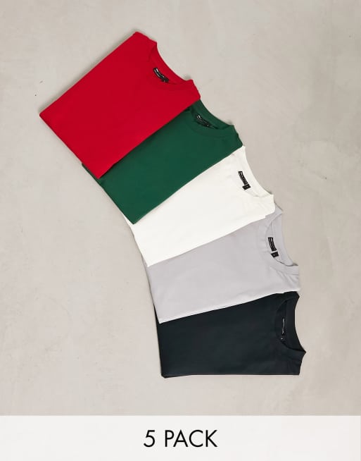 ASOS DESIGN 5 pack crew neck t-shirt 5 in multiple colours