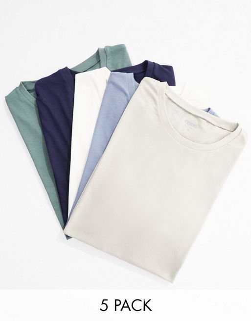 ASOS DESIGN 5 pack crew neck t-shirts in multiple colors | ASOS