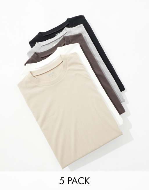 ASOS DESIGN 5 pack crew neck t-shirts in multiple colors
