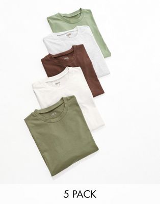 5 pack crew neck t-shirts in multiple colors