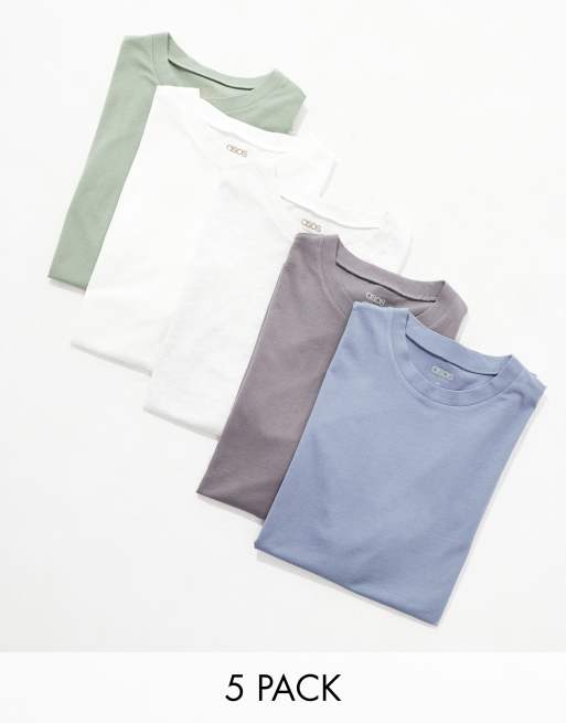 ASOS DESIGN 5 pack crew neck t-shirts in multiple colors