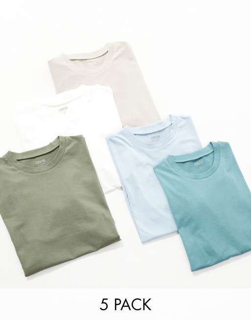ASOS DESIGN 5 pack crew neck t-shirts in multiple colours