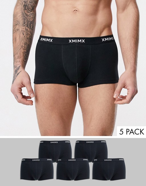 ASOS DESIGN 5 pack short trunks in black with XMIMX waistband save