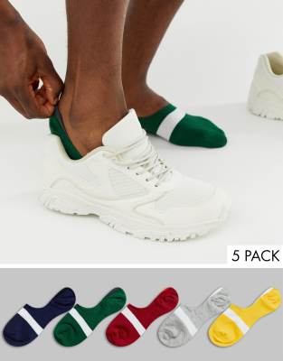 ASOS DESIGN  5-pack dolda strumpor i designfärger med rand  Spara-Flerfärgad Flerfärgad