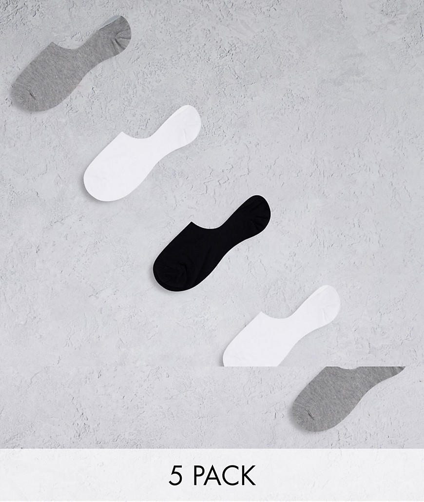 ASOS DESIGN 5 pack invisible liner sock in monochrome save-Multi