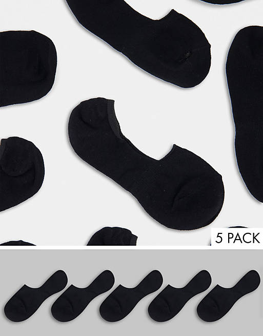 ASOS DESIGN 5 pack invisible socks with back grip band detail in black
