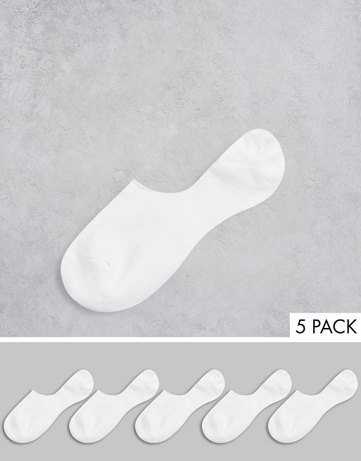 ASOS DESIGN 5 pack invisible socks with back grip band detail in white