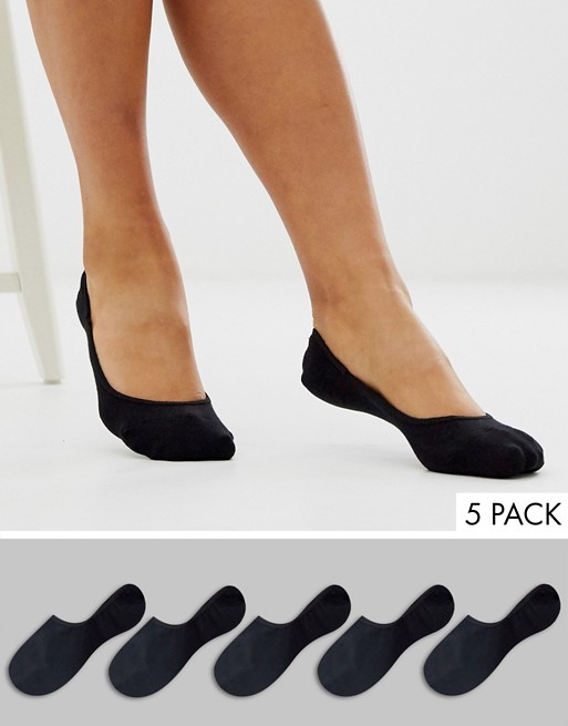 ASOS DESIGN 5 pack invisible socks with back grip band detail in black