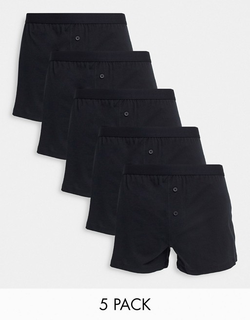 ASOS DESIGN 5 pack jersey boxers in black