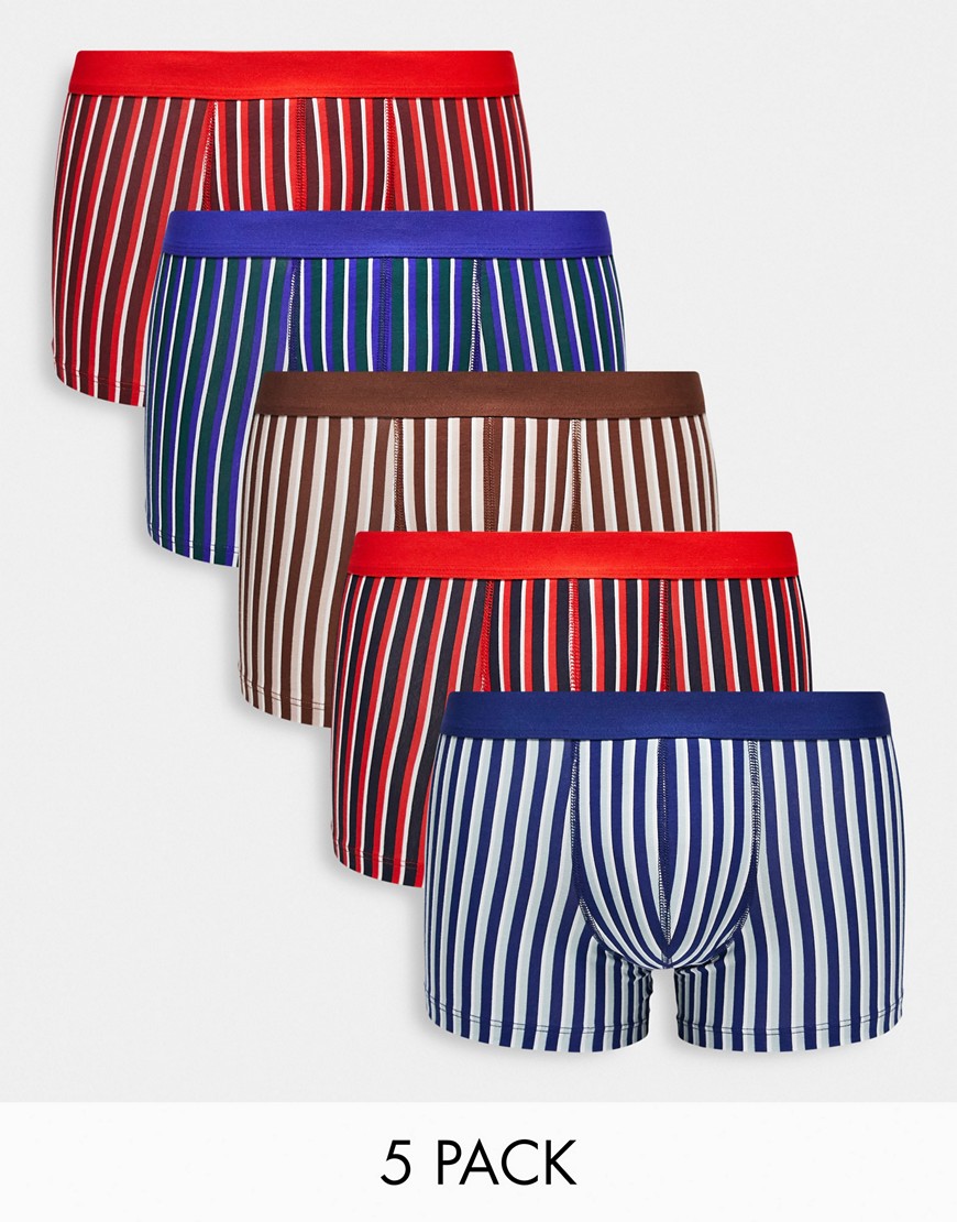 ASOS DESIGN 5 pack jersey trunks in stripe-Multi