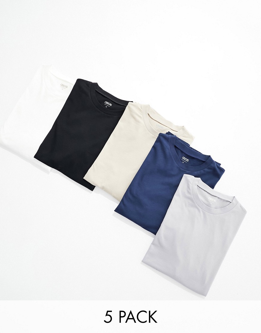 ASOS DESIGN 5 pack long sleeve t-shirts in multiple colours