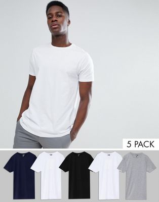 ASOS DESIGN 5 pack longline t-shirt with crew neck save | ASOS