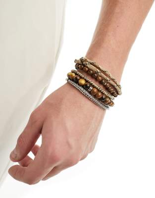 ASOS DESIGN ASOS DESIGN 5 pack mixed bracelet set in neutral tone-Multi