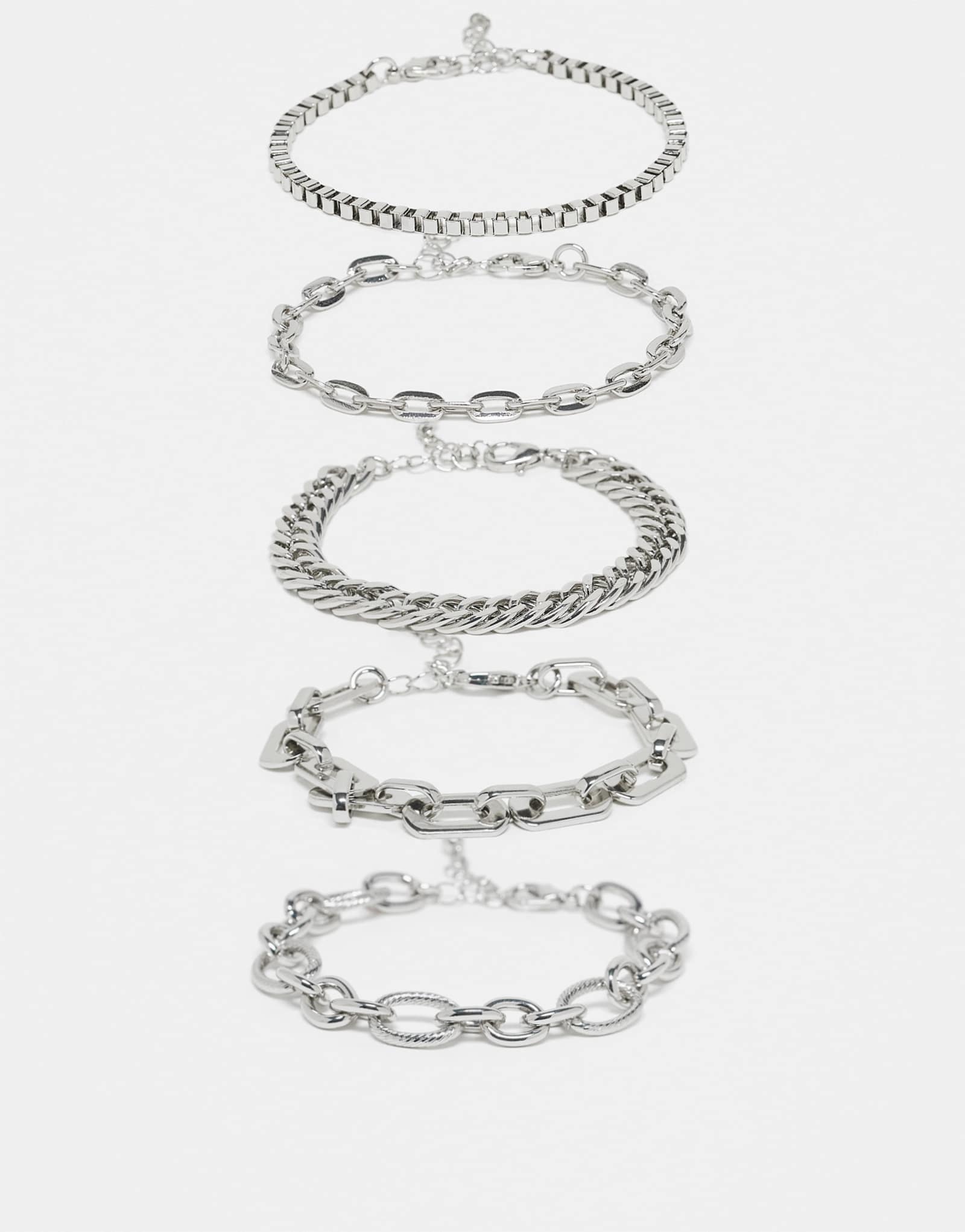 ASOS DESIGN - 5 упаковок браслетов на тонких цепочках серебристого оттенка