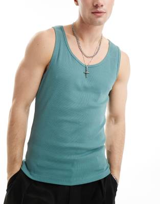Asos Design 5 Pack Muscle Fit Rib Tank Tops In Multi