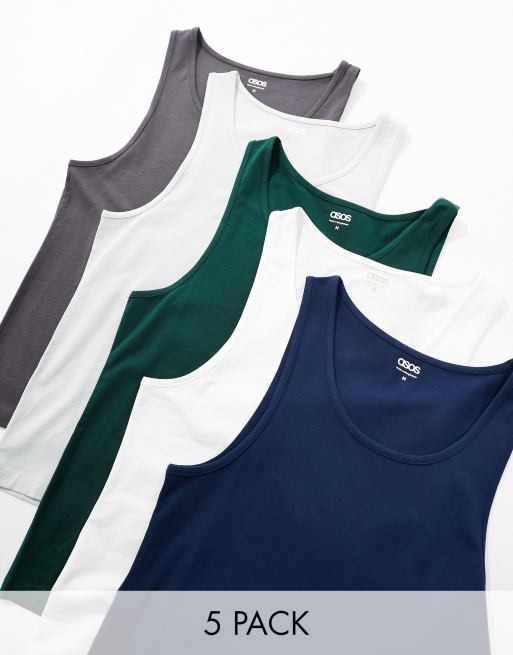 ASOS DESIGN 5 pack muscle fit singlets in multiple colours