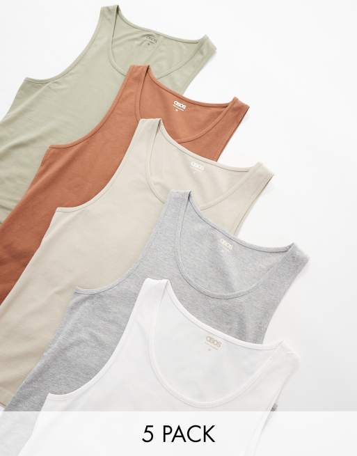 ASOS DESIGN 5 pack muscle fit singlets in multiple colours