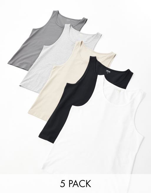 ASOS DESIGN 5 pack muscle fit singlets in multiple colours