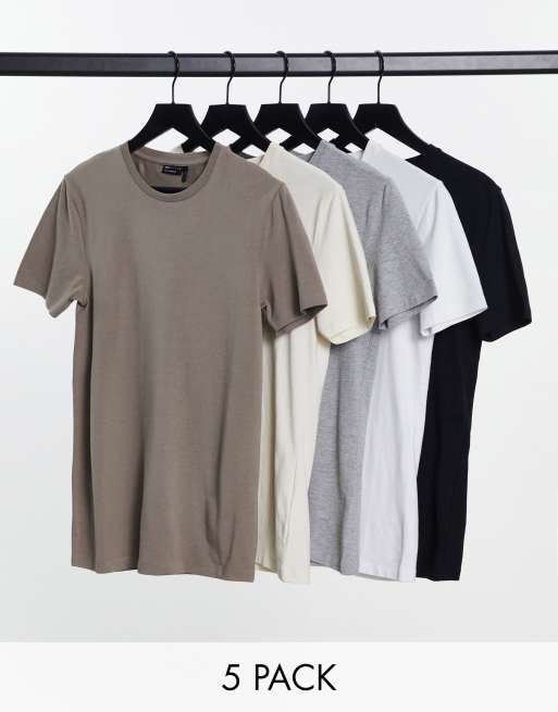ASOS Design 5 pack muscle fit t-shirt in multiple colours