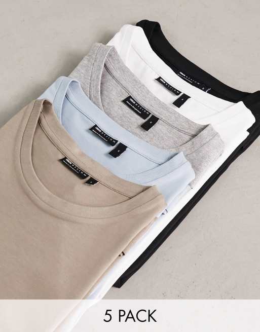 ASOS Design 5 pack muscle fit t-shirt in multiple colours