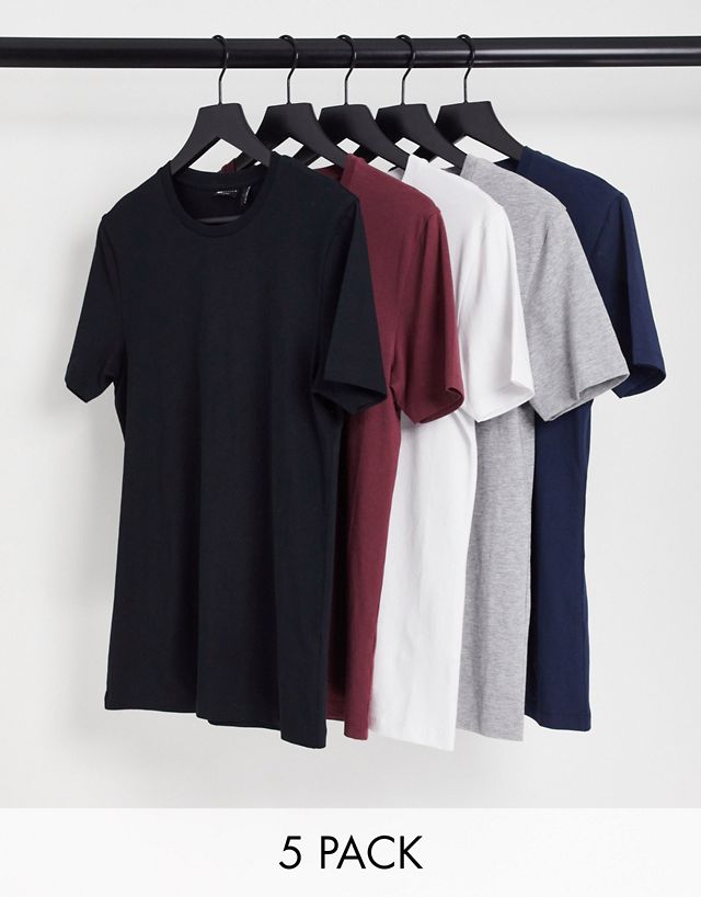 ASOS DESIGN 5 pack muscle fit t-shirt with crew neck in multiple colors