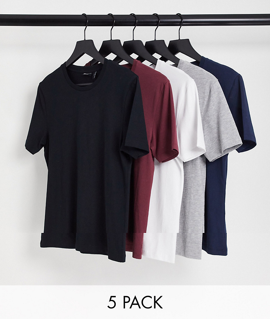ASOS DESIGN 5 pack muscle fit t-shirt with crew neck in multiple colours