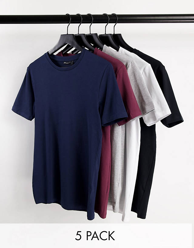 ASOS DESIGN - 5 pack muscle fit t-shirt with crew neck in multiple colours