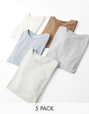 Asos Design 5 Pack Muscle Fit T-shirts In Multi