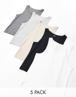 Asos Design 5 Pack Muscle Fit Tank Tops In Multi