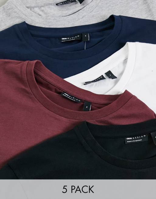 ASOS DESIGN 5 pack muscle t-shirt with crew neck in multiple colors