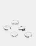 [ASOS DESIGN] ASOS DESIGN 5 pack of snake and chain band rings in silver tone M-L SILVER