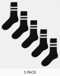 [ASOS DESIGN] ASOS DESIGN 5 pack of sport socks in black with white stripe 37-42 BLACK