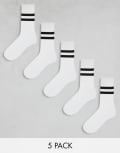 [ASOS DESIGN] ASOS DESIGN 5 pack of sport socks in white with black stripe 37-42 WHITE