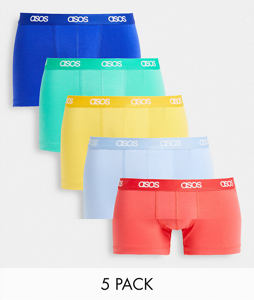 ASOS DESIGN 5 pack of trunks in rainbow colors-Multi