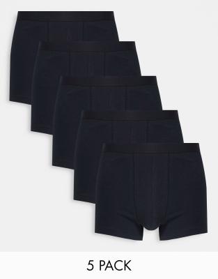 ASOS DESIGN 5-pack organic cotton blend trunks in black