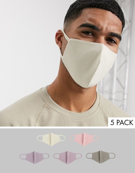 ASOS DESIGN 5 pack organic cotton face coverings in pink grey and lilac jersey