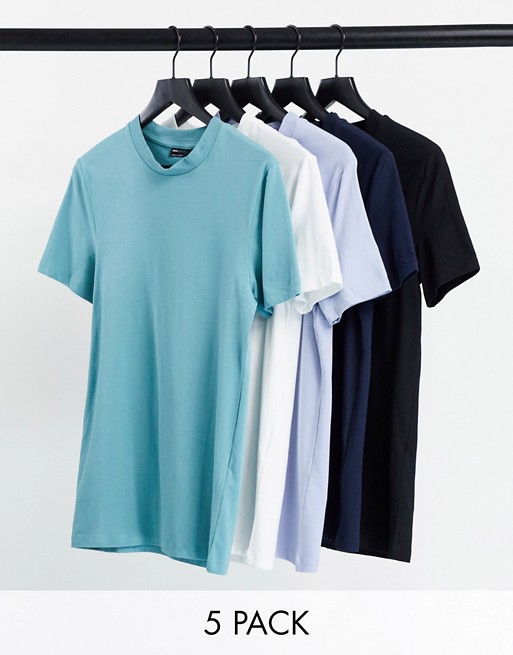 ASOS DESIGN 5 pack organic blend cotton muscle fit t-shirt