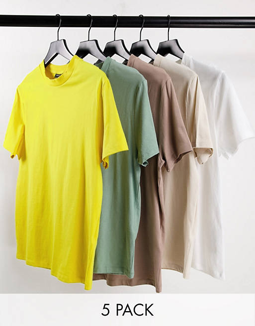 Men 5 pack organic t-shirt with crew neck in multi 
