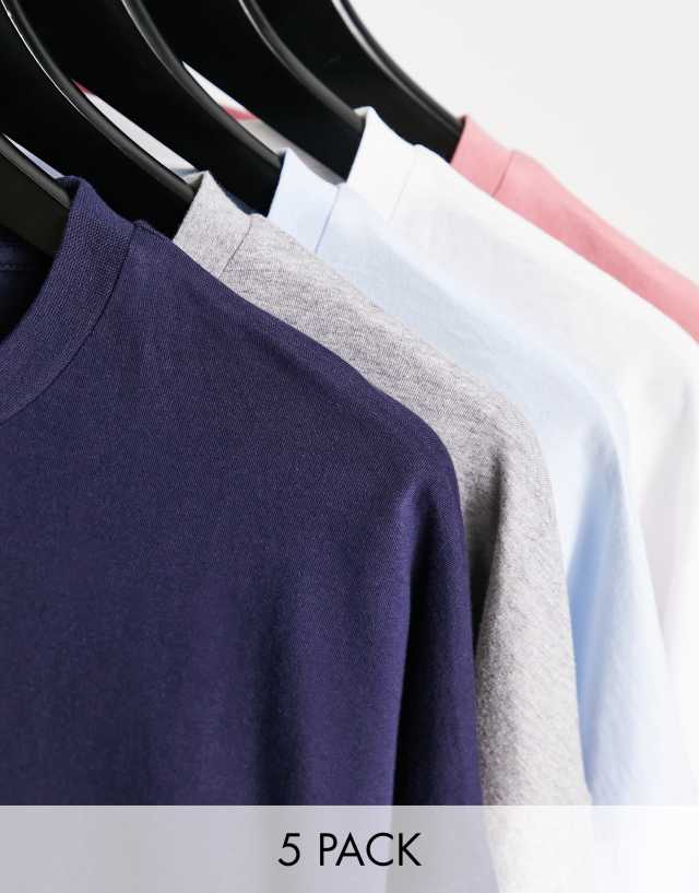 ASOS DESIGN 5 pack oversized t-shirt with crew neck in multiple colors